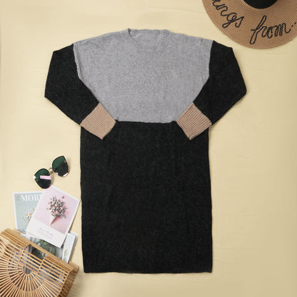 Vestido holgado con cuello redondo y paneles (2 colores)