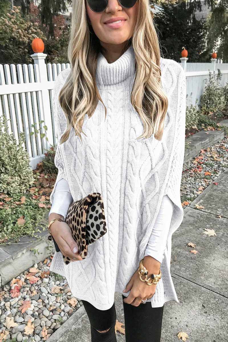 High Neck Loose Cable Knit Pattern Stitching Sweater (7 Colors)