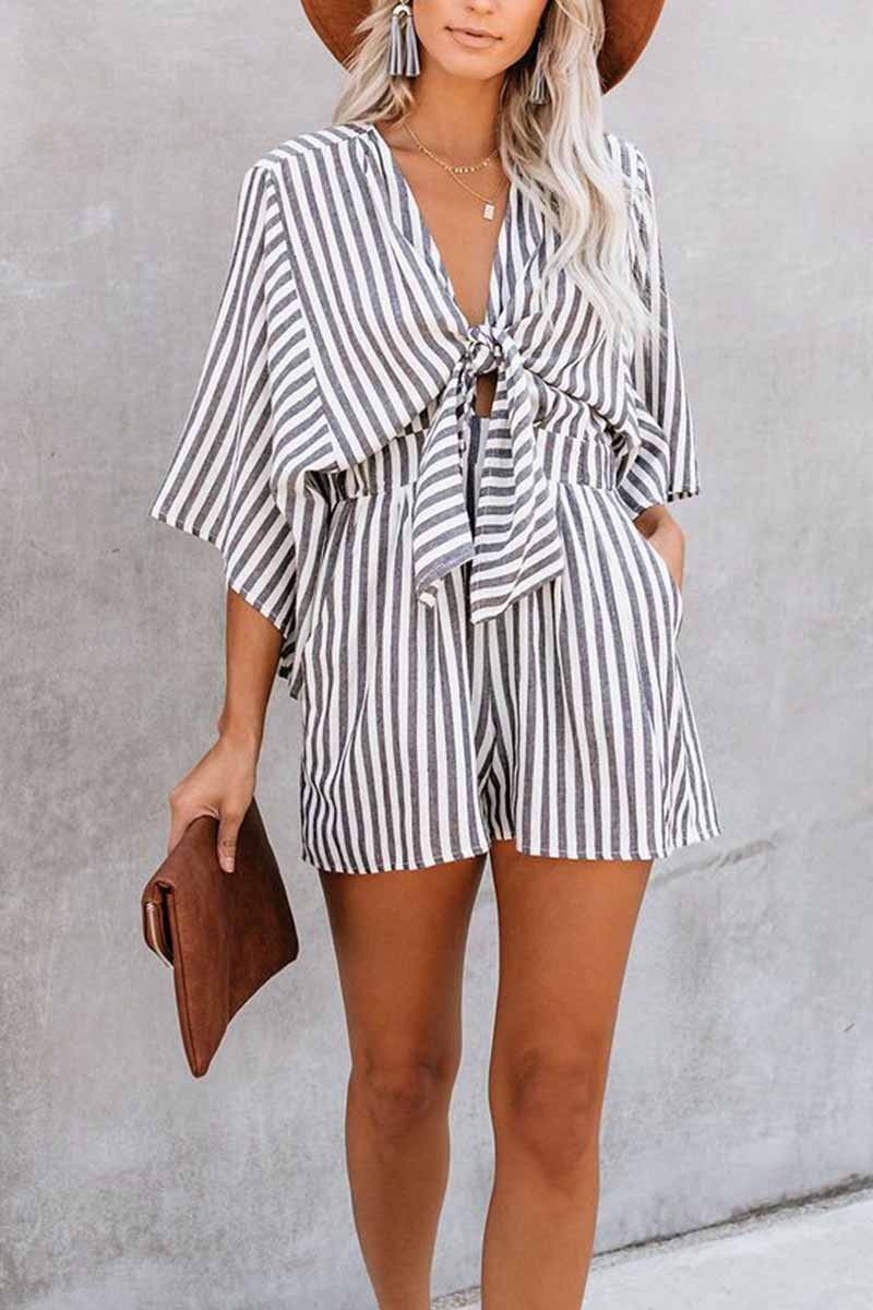 Striped Short Sleeve Loose Romper