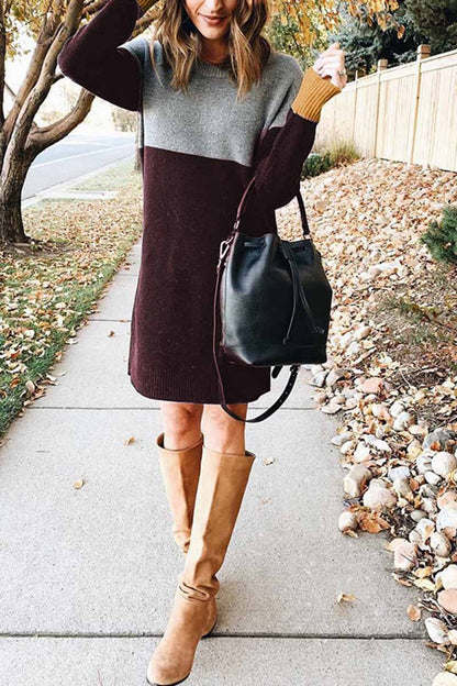 Vestido holgado con cuello redondo y paneles (2 colores)