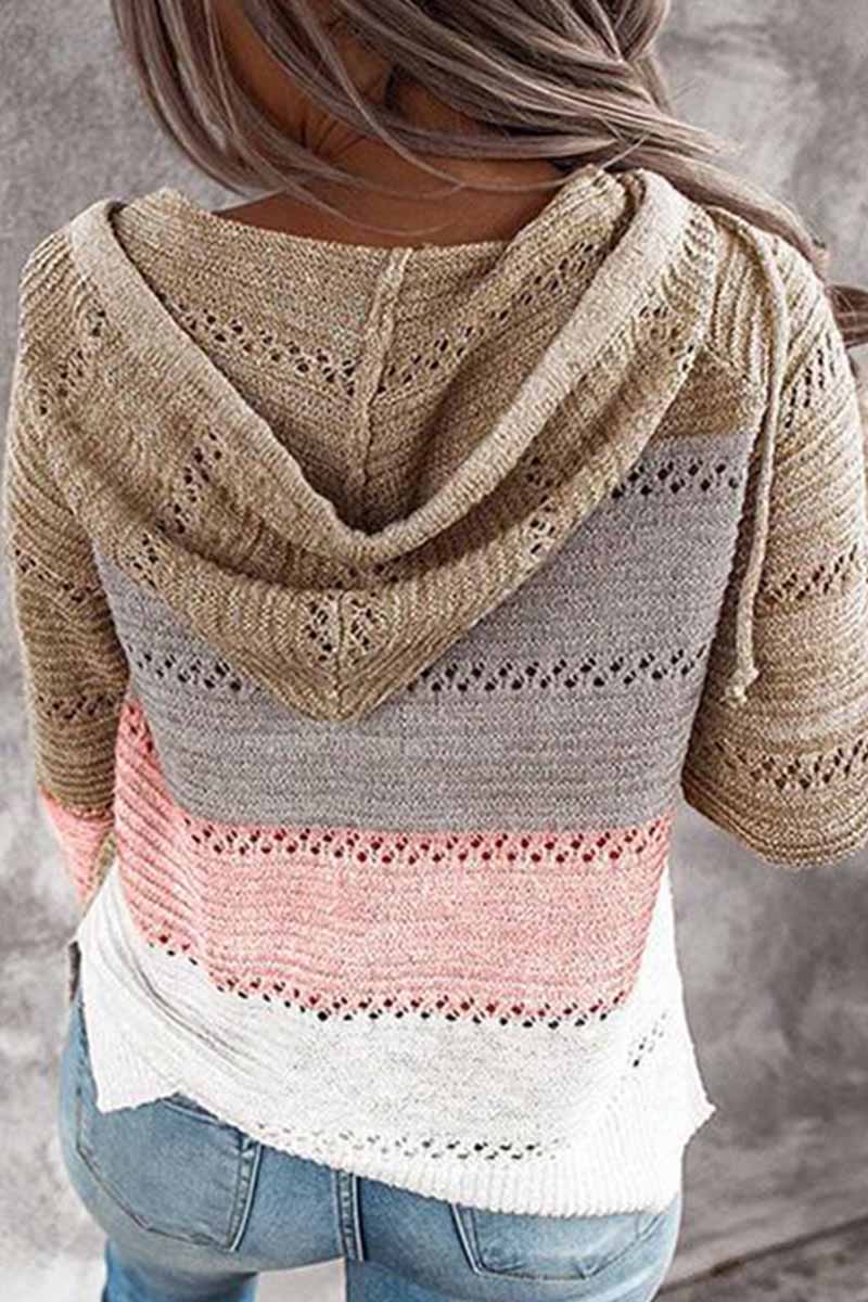 Contrast Color Knitted Zipper Lightweight Hoodie