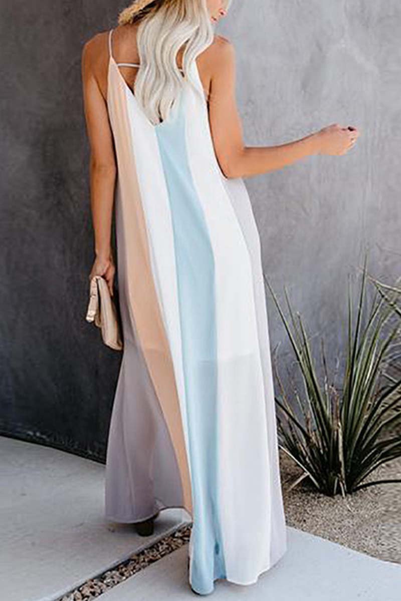 Striped V-neck Maxi Dress