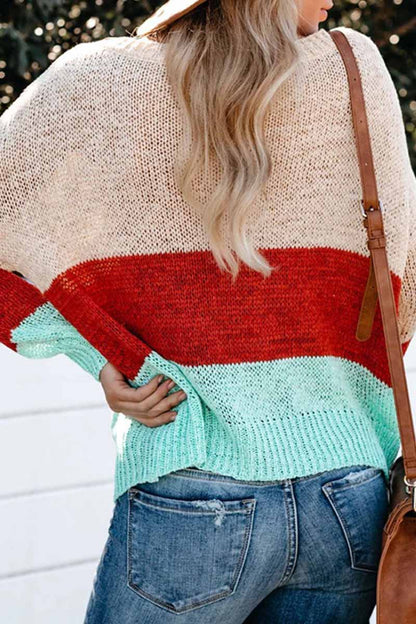 Pink Contrast Stitching Sweater