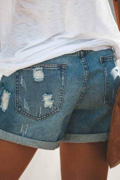 Shorts rectos de mezclilla rasgados de Fashion Street