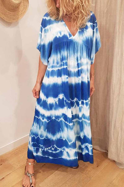 Printed Tie-dye V-neck Casual Maxi Dress