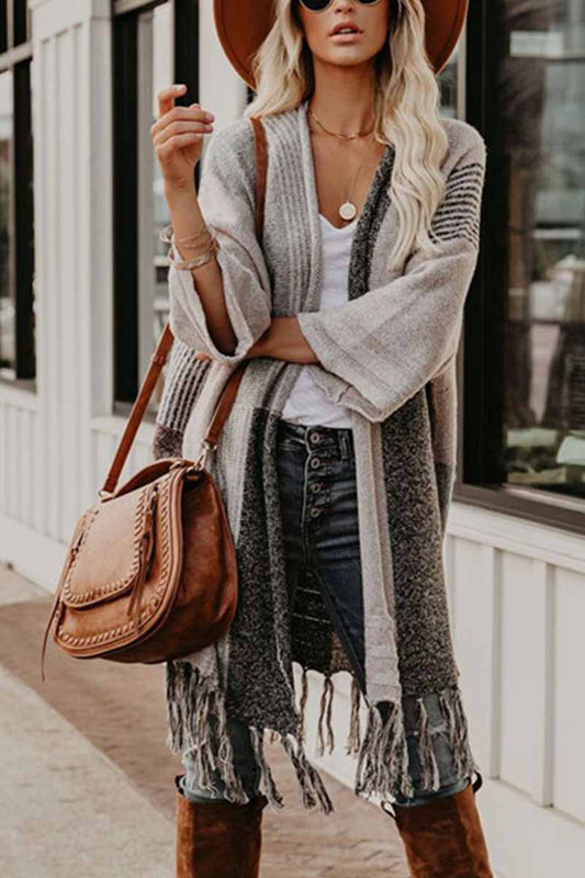 Contrast Tassel Knit Coat