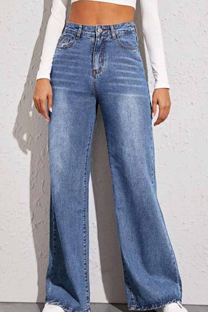 Solid Loose Blue Denim Trousers