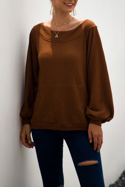 Suéter holgado de punto con bolsillos y hombros descubiertos (2 colores)