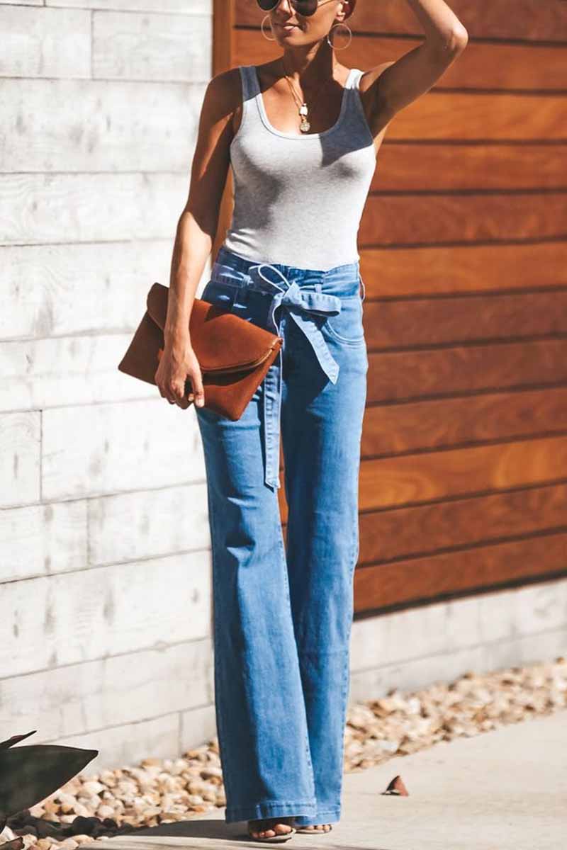High-Waist High-Elastic Fashion Flared Pants (Including Belt)