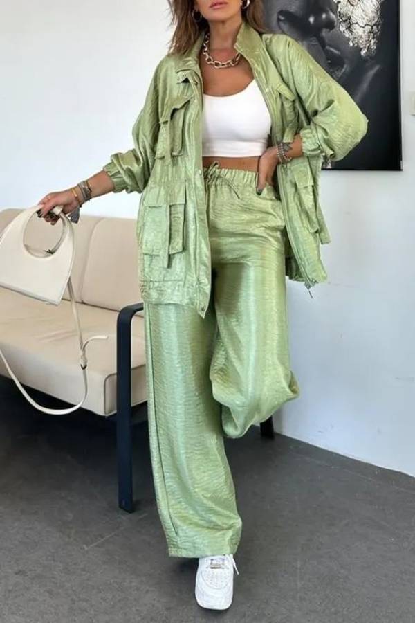 Easy on Me Metallic Fabric Elastic Waist Pocketed Wide Leg Pants