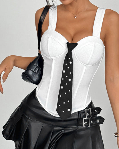 Three-Dimensional Chest Shaped Fishbone Tie Camisole