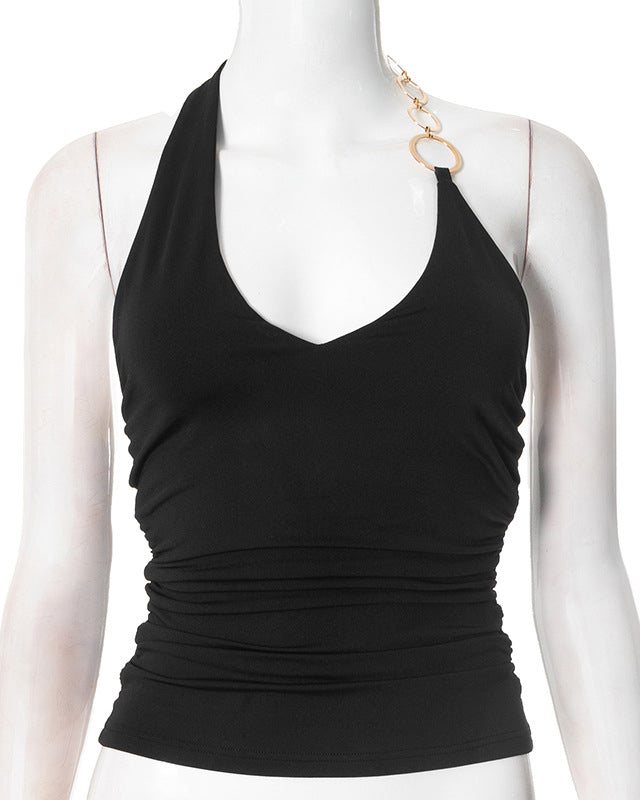 Sleeveless V-Neck Halterneck T-Shirt Top