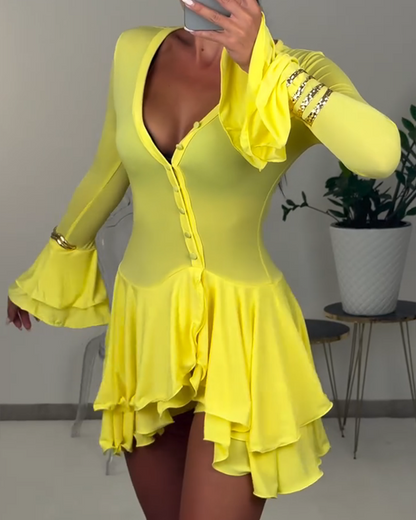 Irregular Trumpet Sleeve Dress Set (Pre-Sale)