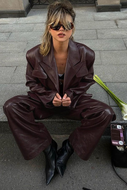 Amanda Peaked Lapel Jacket Leather Set