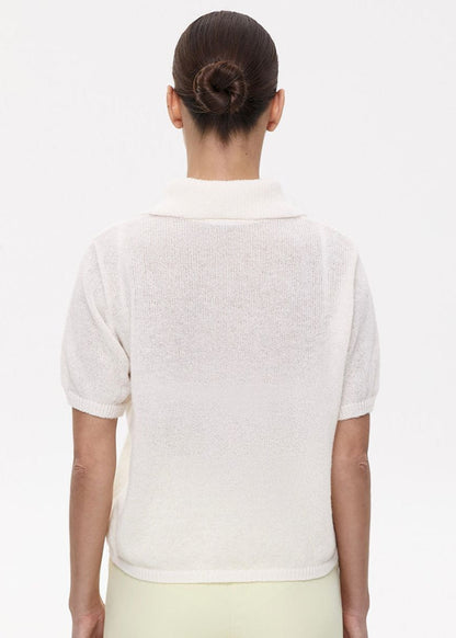 Clara Soft Knit Polo Tee – Lightweight Textured Short Sleeve Top