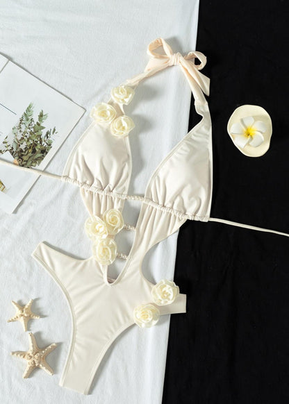 Sunburst Pearl-Accent Plunge Swimsuit