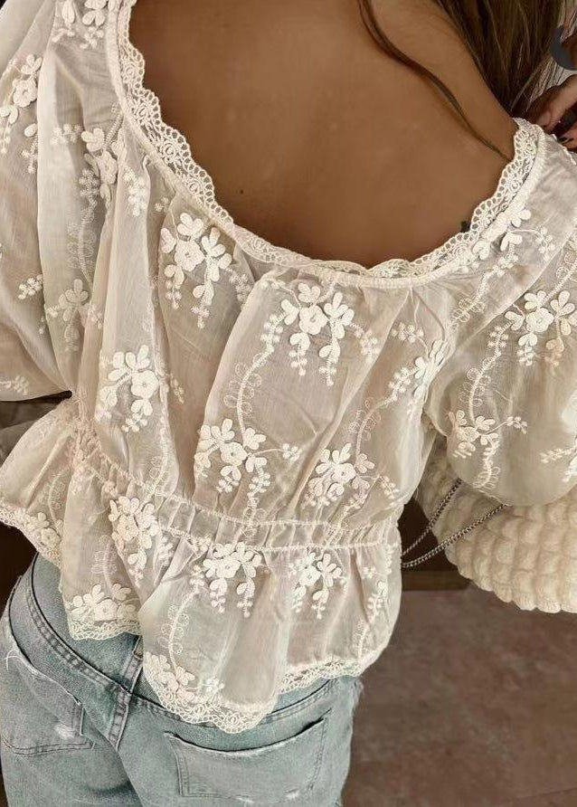 Delilah - Embroidered Lace Peplum Blouse