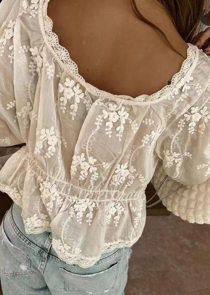 Delilah - Embroidered Lace Peplum Blouse