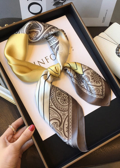 Savannah Print Satin Square Scarf – Golden Paisley 70×70cm