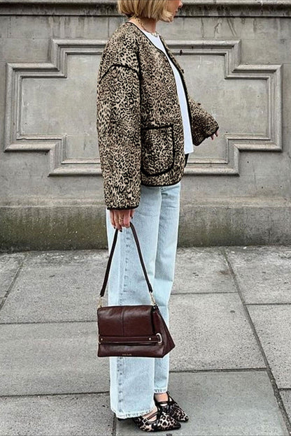 Vintage Style Animal Print Short Cardigan