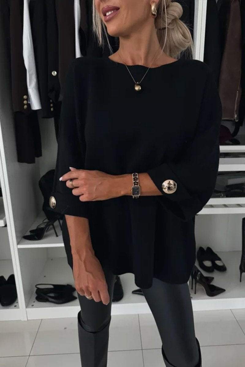 Elegance and Modern Knit Button Detail Half Sleeve Loose Sweater