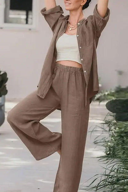 Conjunto de camisa y pantalón holgados informales de color liso