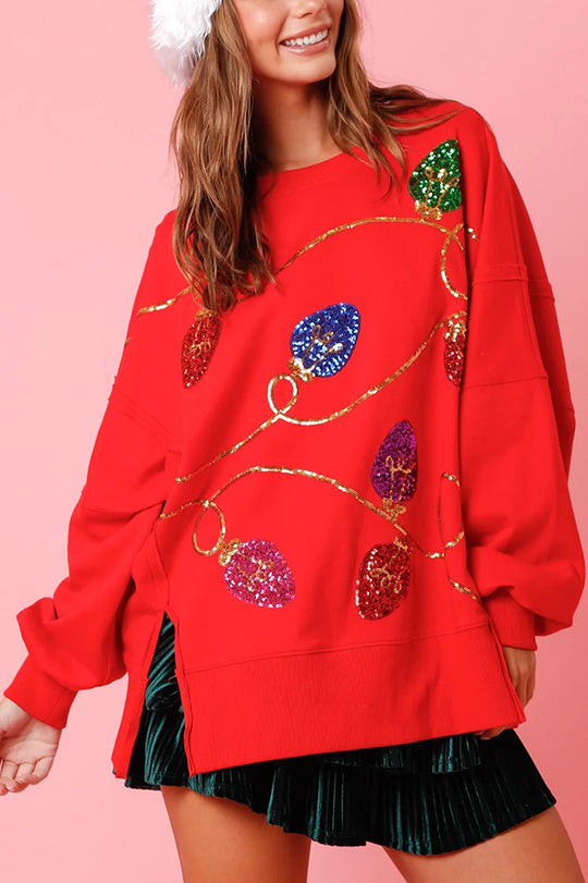 Sudadera con abertura y lentejuelas y luces navideñas