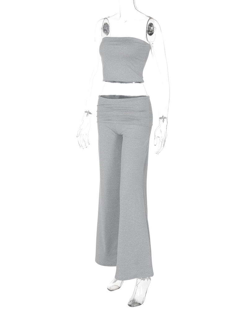 Pure Color Accent Bell-Bottoms Slimming Suit