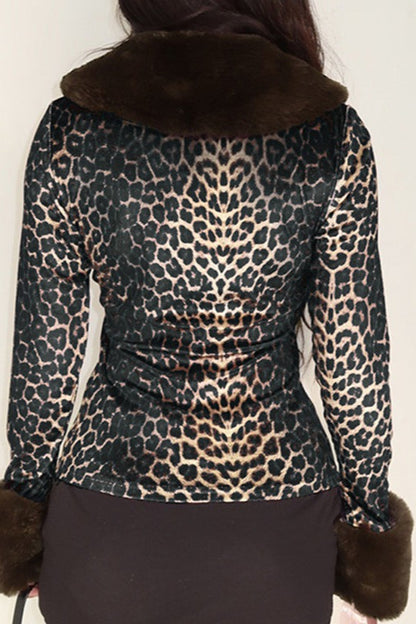 Leopard Fur Collar Short Coat