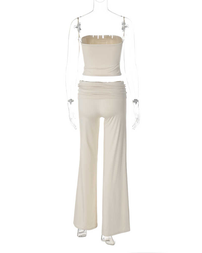 Pure Color Accent Bell-Bottoms Slimming Suit