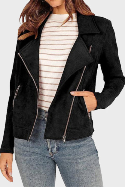 Chaqueta biker corta de ante atemporal
