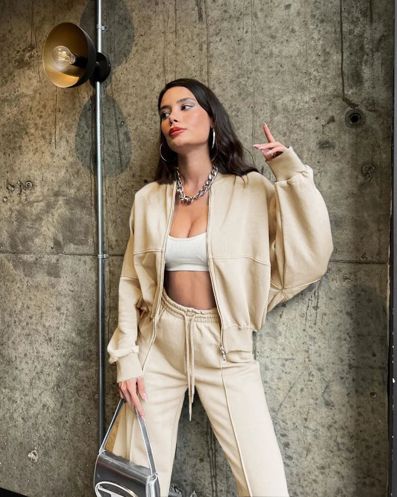 Urban Chic - Green ZippeRed Cardigan and Trousers Set