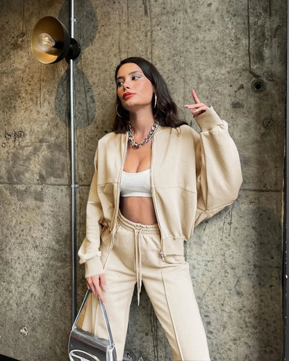 Urban Chic - Green ZippeRed Cardigan and Trousers Set