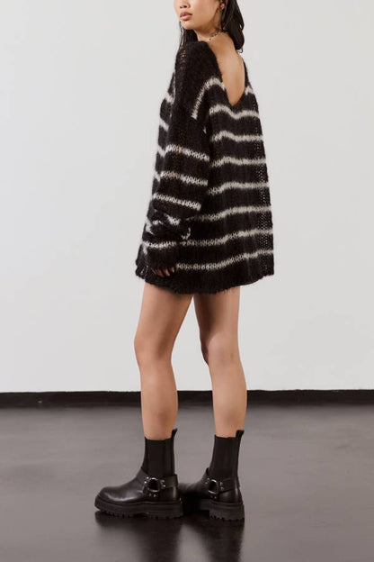 Time for Warmer Layers Fluffy Stripes Relaxed Knit Sweater