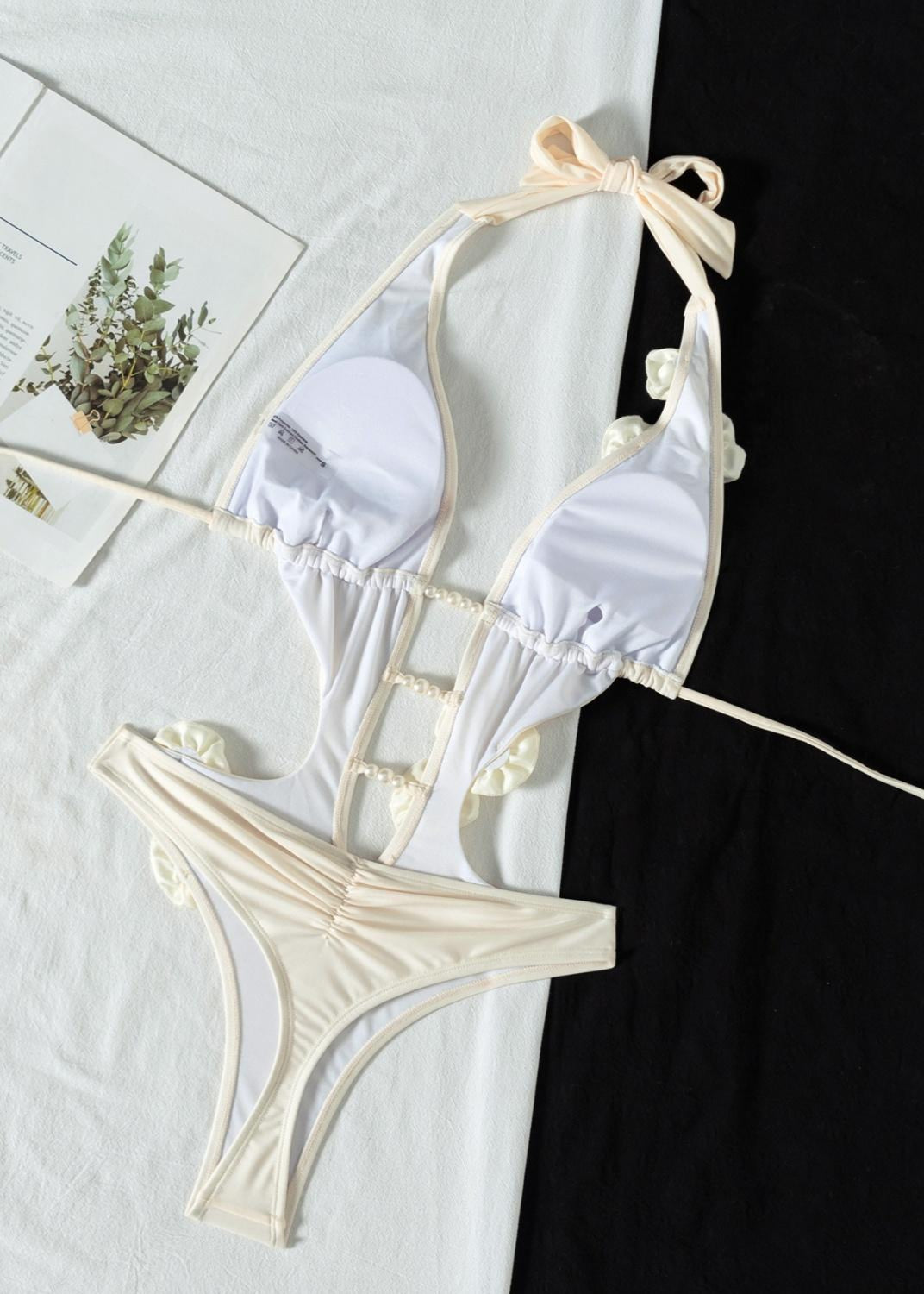 Sunburst Pearl-Accent Plunge Swimsuit