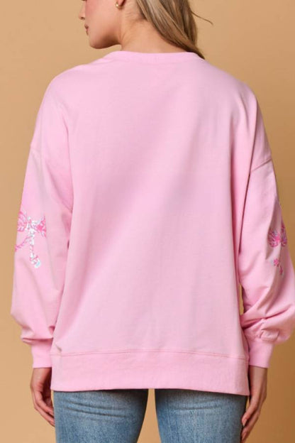 Bowknot Sequined Casual Loose Long Sleeve Sweatshirt