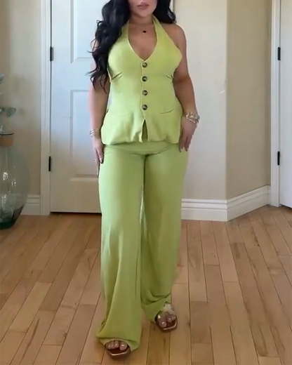Sleeveless Casual Straight Pants Suit (Pre-Sale)