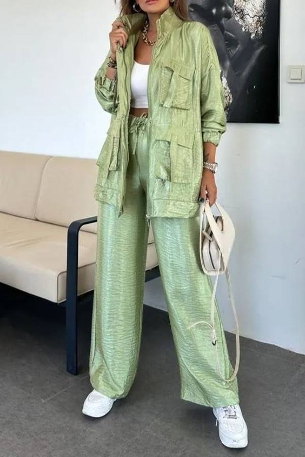 Easy on Me Metallic Fabric Elastic Waist Pocketed Wide Leg Pants