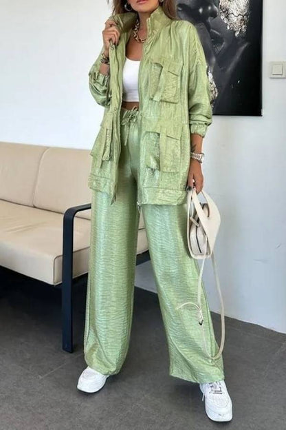 Easy on Me Metallic Fabric Elastic Waist Pocketed Wide Leg Pants