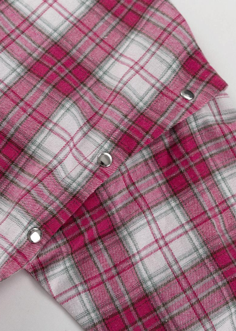 Aubrey - Pink Plaid Snap-Front Oversized Shirt
