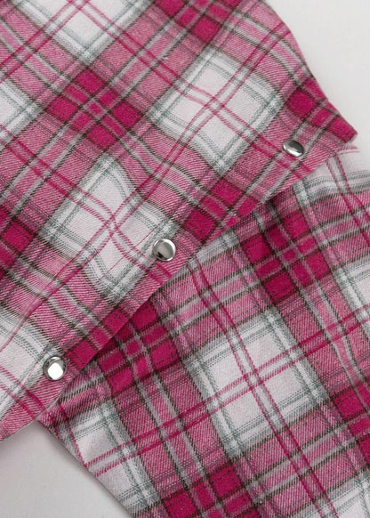 Aubrey - Pink Plaid Snap-Front Oversized Shirt