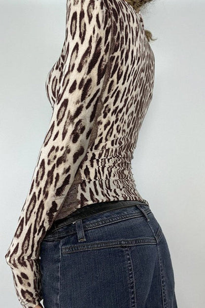 Deep V Neck Leopard Tee Blouse