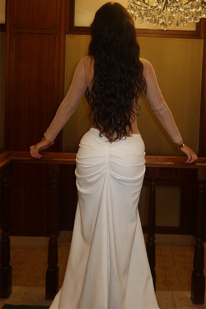 Vestido largo drapeado con bloques de color Amanda 