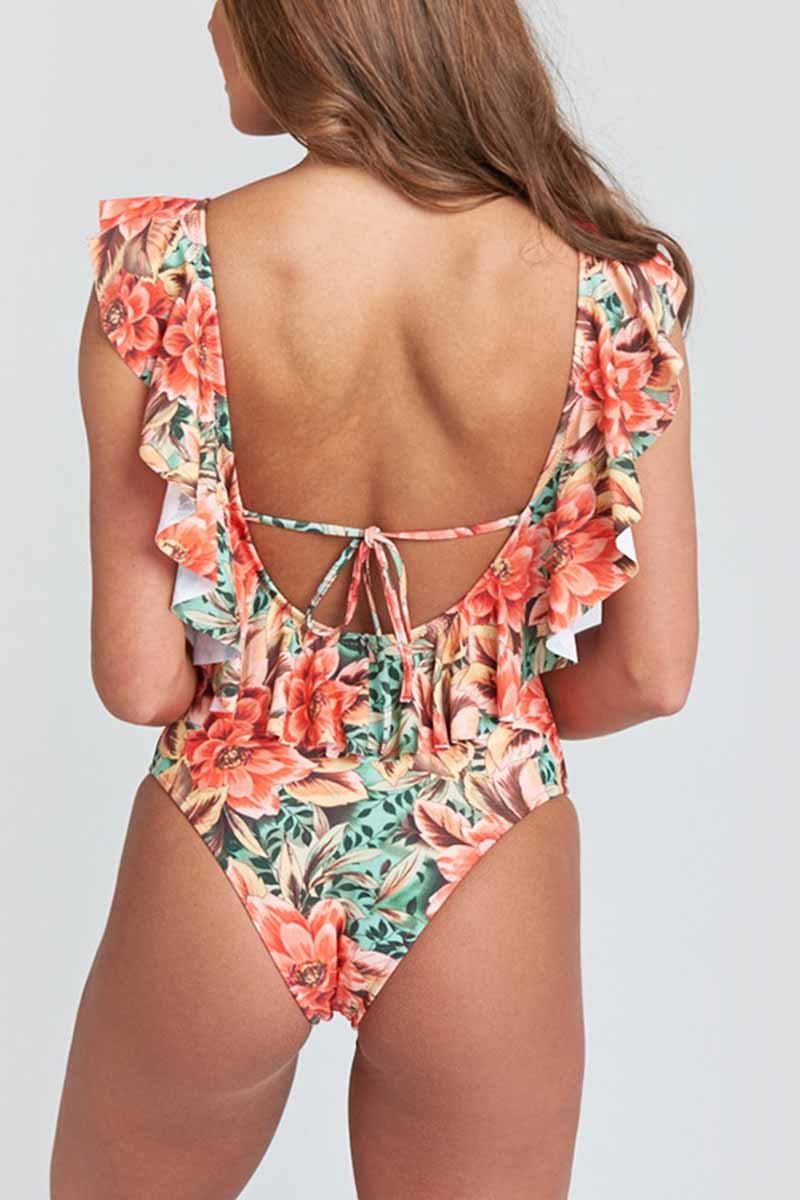 Deep V-neck Ruffled Swimsuit