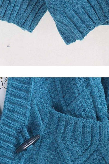 Solid Ribbed Horn Buckle Pockets Cardigan(4 Colors)