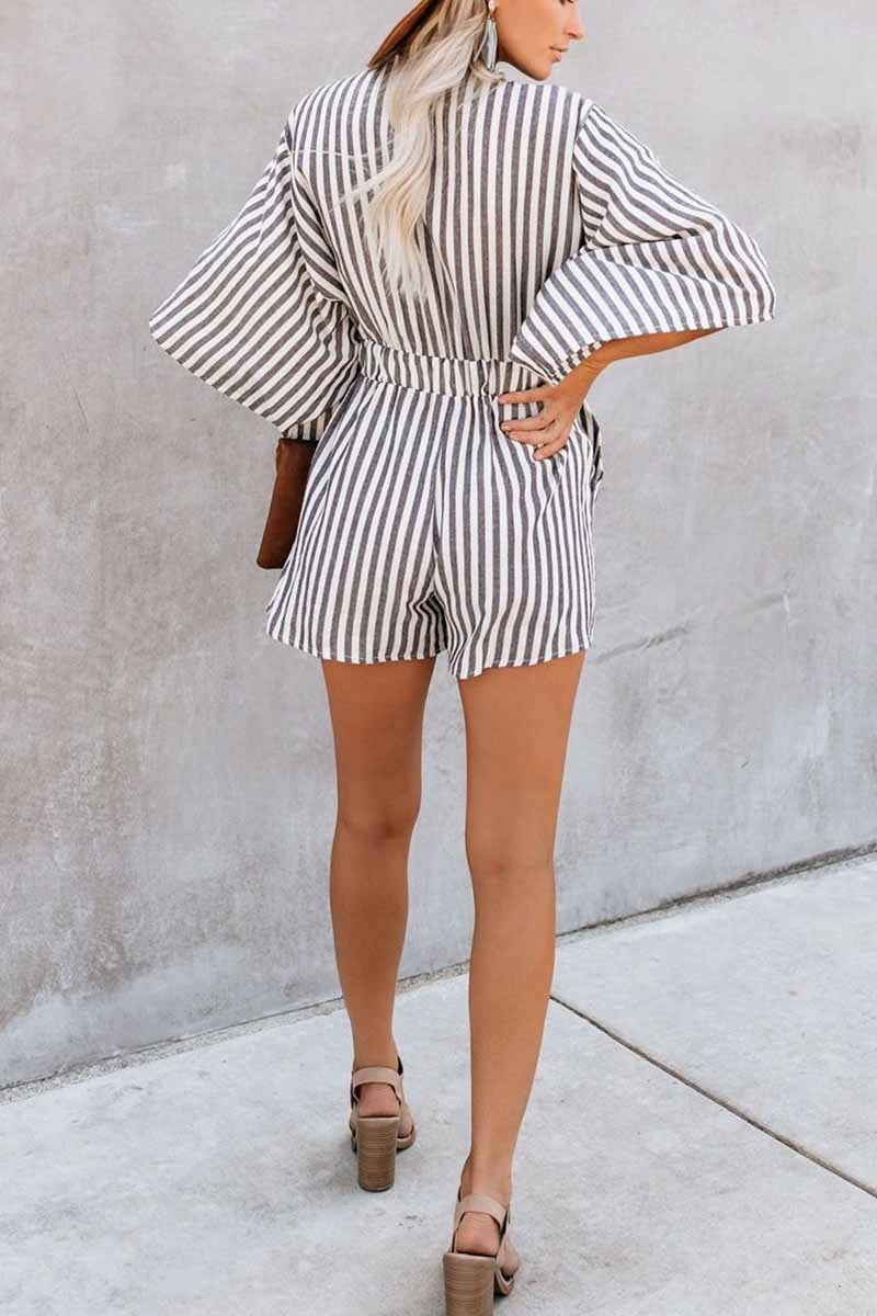 Striped Short Sleeve Loose Romper
