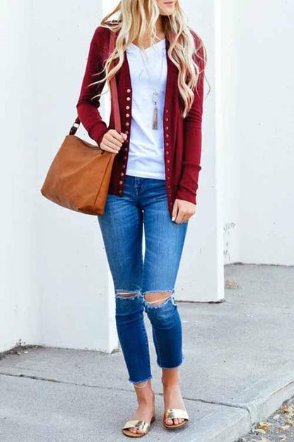 Long Sleeves Buttons Design Cardigan Tops(7 Colors)