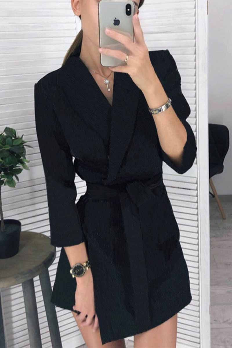 Solid Color Long Sleeve Suit Collar Mini Dresses(3 Colors)