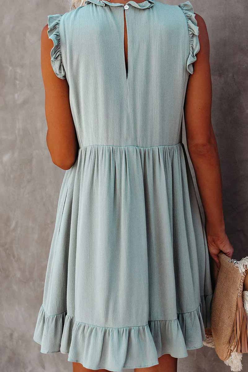 Solid Color Ruffled Waist Mini Dress