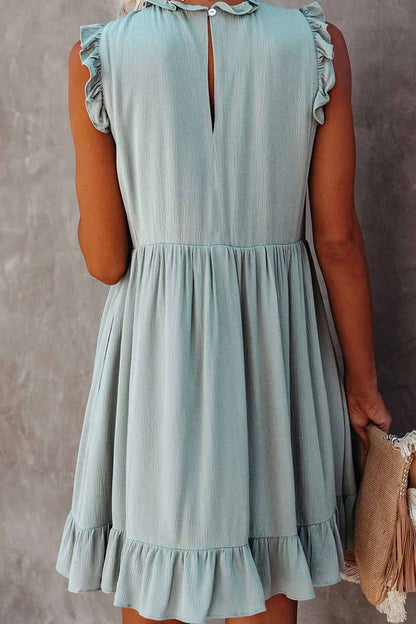 Solid Color Ruffled Waist Mini Dress